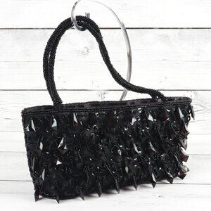 Bijoux Terner Black Satin Beaded Mini Bag